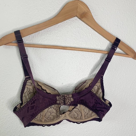 Elixir Nude Tan Plum Purple Sheer Floral Lingerie Bra Women's Size 32DD - Picture 5 of 9